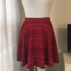 Red Patterned Skater Skirt